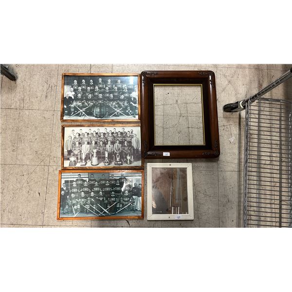 (3) FRAMED VINTAGE MONTREAL CANADIANS TEAM PHOTOS, (1) FRAME & (1) FRAMED WALL MIRROR