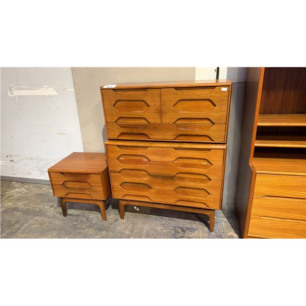 MID-CENTURY MODERN 2-PC CHEST ON CHEST ARMOIRE WITH MATCHING NIGHSTAND