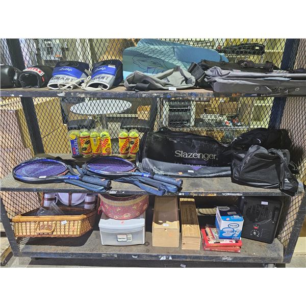 (2) HEAD TENNIS RACKETS, (6) SLEEVES OF WILSON TENNIS BALLS, SLAZENGER SPORT BAG & MORE