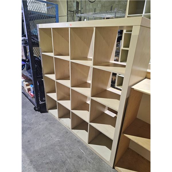 16-CUBBY WOOD STORAGE SHELF: APPROX. 59"W X 59"T X 15.5"D