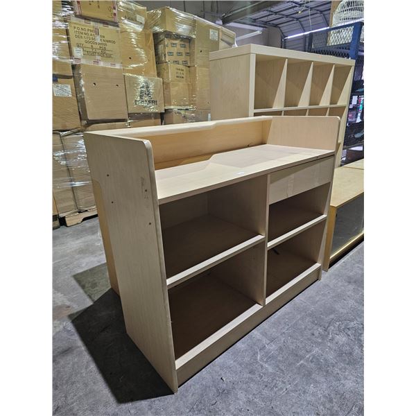 WOOD STANDING DESK WITH 1 DRAWER & 4 SHELVES: 48"W X 42"T X 22"D