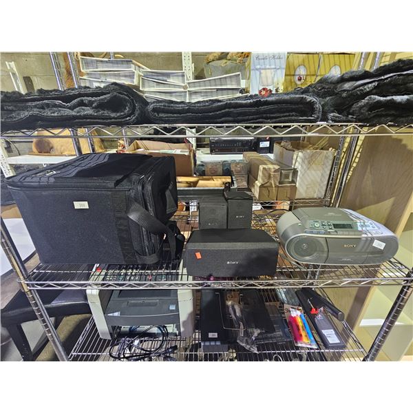 2-WHEEL ROLLING CANVAS BAG, SONY SS-CN15 SPEAKER SYSTEM & SONY CFD-S01 PORTABLE CD/CASSETTE PLAYER