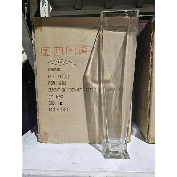 *NEW* (2) CASES OF ART DECO STYLE 15.75" T GLASS VASES: EACH CASE CONTAINS 6