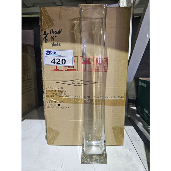 *NEW* (2) CASES OF ART DECO STYLE 17.75" T GLASS VASES