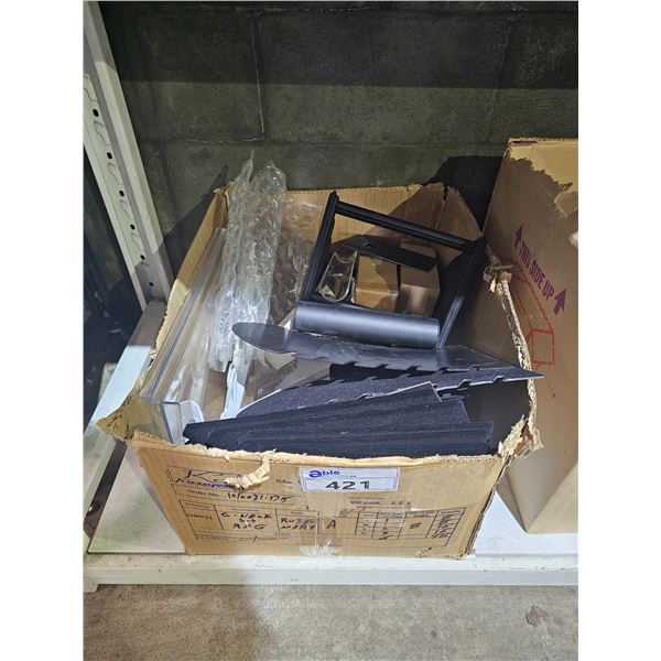 BOX OF ASSORTED JEWELRY DISPLAYS, SLAT WALL HOOKS & MORE