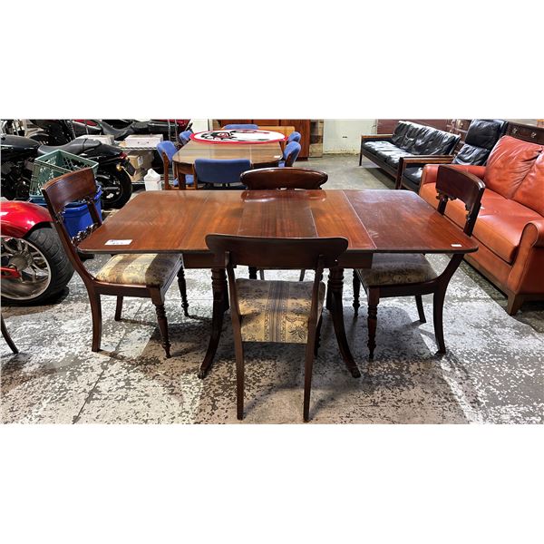 VINTAGE DUNCAN PHYFE DROP LEAF TABLE & 4 ANTIQUE VICTORIAN CHAIRS