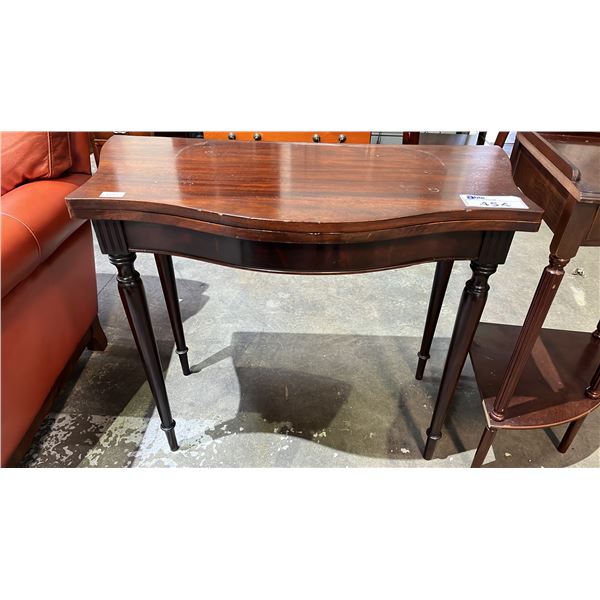 VINTAGE MAHOGANY FOLDING TEA/GAME TABLE: TABLE TOP ROTATES AND UNFOLDS