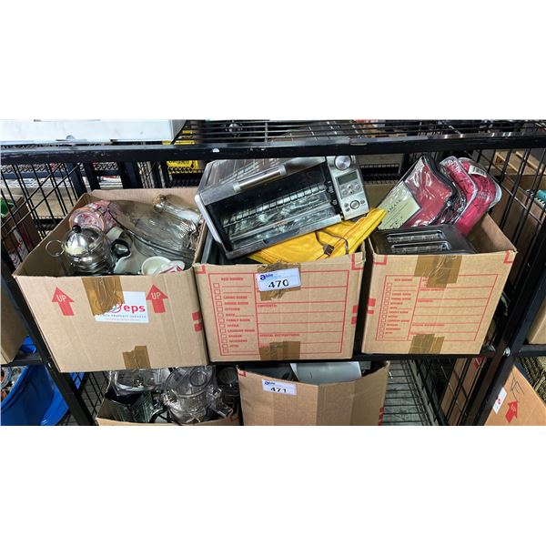 SHELF OF ASSORTED HOUSEHOLD GOODS, GLASSWARE, TOASTER, TOASTER OVEN, SHEET SETS & MORE