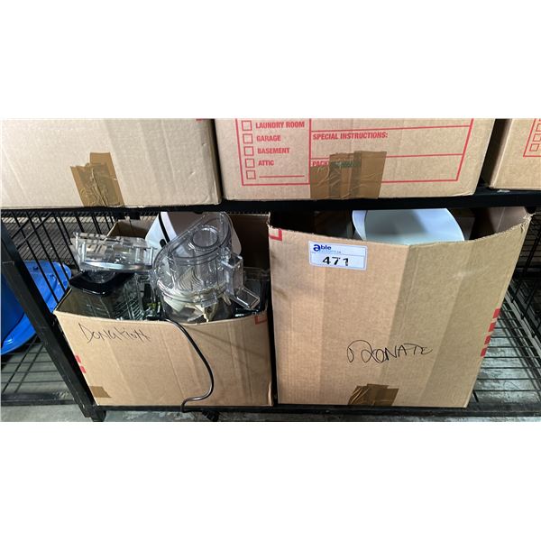 SHELF OF ASSORTED HOUSEHOLD GOODS: FOOD PROCESSOR, PLASTIC BOWLS, BLENDER & MORE