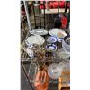 Image 2 : SHELF OF ASSORTED CHINA, METAL SERVING TRAY, PLASTIC BOWLS, VASE & MORE