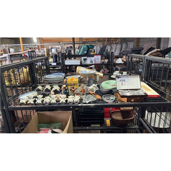 SHELF OF ASSORTED DECOR: CARVED WOOD CATS, GOEBEL FIGURINES, CERAMIC BEARS & MORE