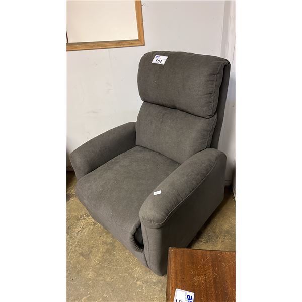 GREY FABRIC UPHOLSTERED POWER RECLINER WITH POWER CORD & REMOTE