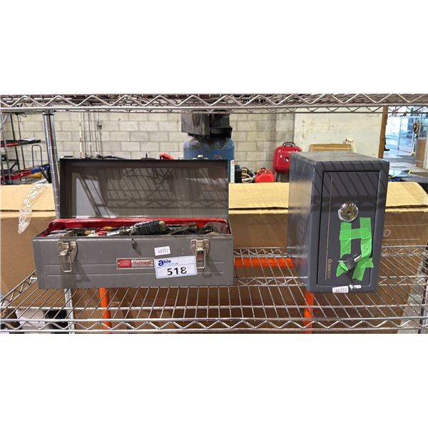 SENTRY SAFE WITH KEY & TOOL BOX WITH ASSORTED TOOLS
