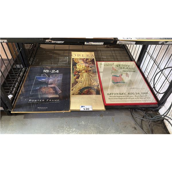 18" X 20" POSTER FRAME & (2) FRAMED PRINTS