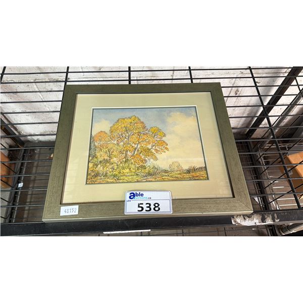 ORIGINAL FRAMED 1972 WATERCOLOUR & INK BY BILLY SCOTT COOMBER "AUTUMN '72"