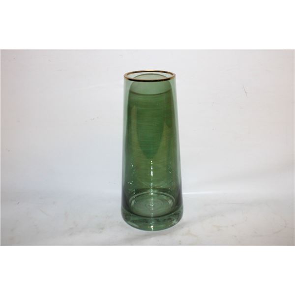 NEW GOLD RIM GREEN GLASS VASE