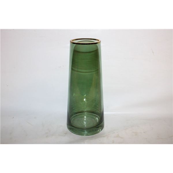 NEW GOLD RIM GREEN GLASS VASE