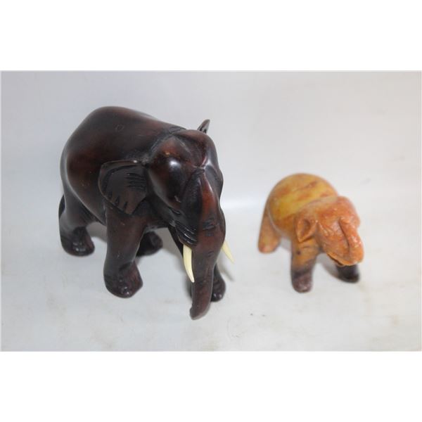 2 HAND CARVED ELEPHANTS
