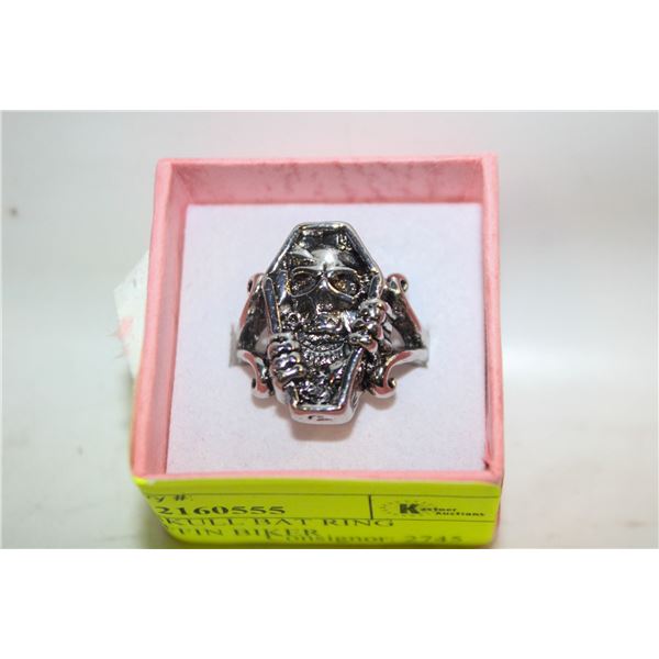 NEW MEN’S SKULL BAT RING VAMPIRE COFFIN BIKER