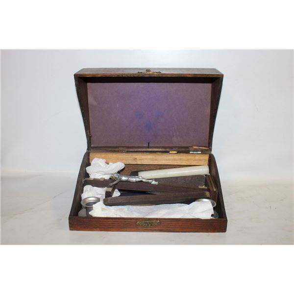 ANTIQUE BOXED ANOINTING SET: CRUCIFIX,