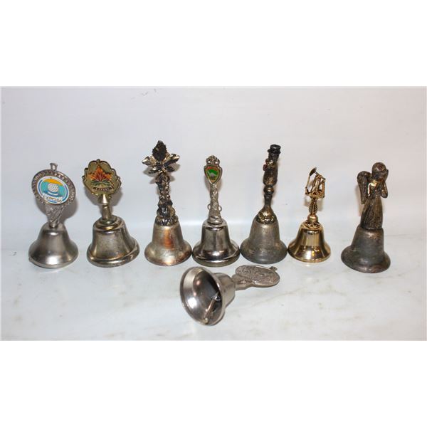 LOT OF ASSORTED BELLS. PEWTER, BRASS,