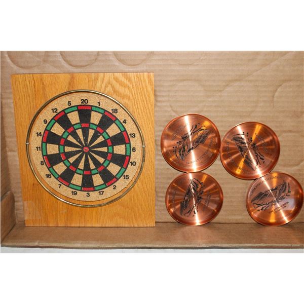 ESTATE WOODEN FRAMED DART BOARD + 4