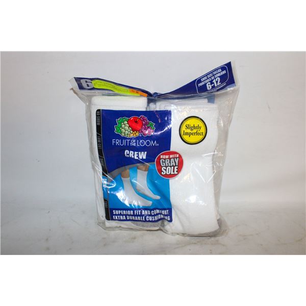 FRUIT OF THE LOOM WHITE SOCKS (6)