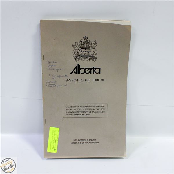 1982 ALBERTA SPEECH TO THE THRONE BROCHURE