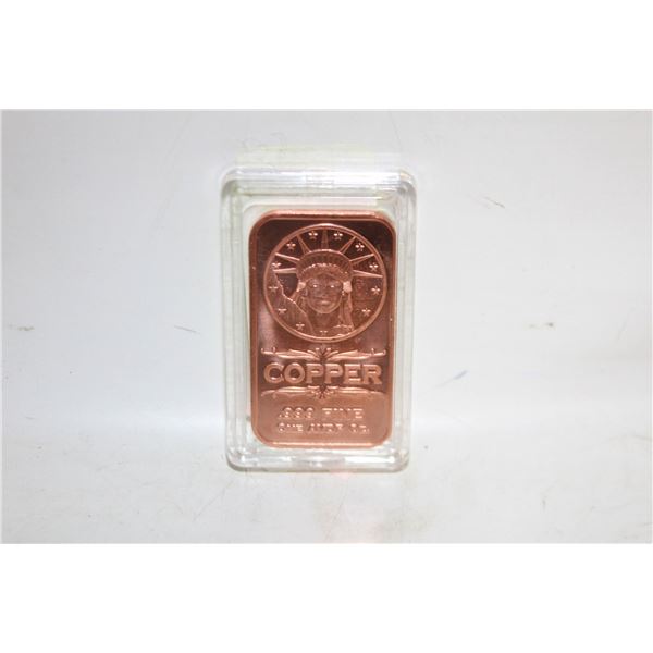 1 OZ FINE 999 COPPER BAR - AMERICAN LIBERTY