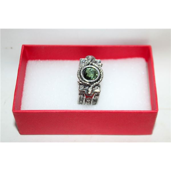 SILVER TONE SKULL SHOULDER MENS RING