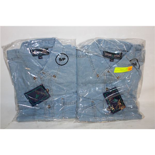 2 WESTLINE APPAREL SMALL DENIM SHIRTS