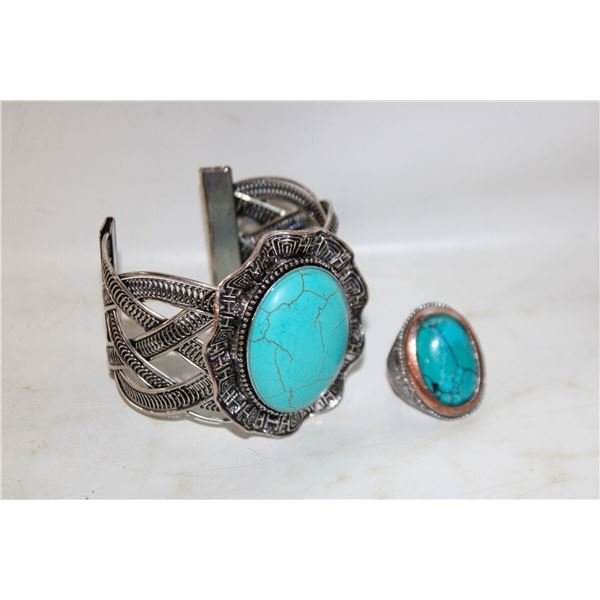 ESTATE LARGE TORQUISE BRACELET & RING-ESTATE