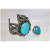 Image 1 : ESTATE LARGE TORQUISE BRACELET & RING-ESTATE