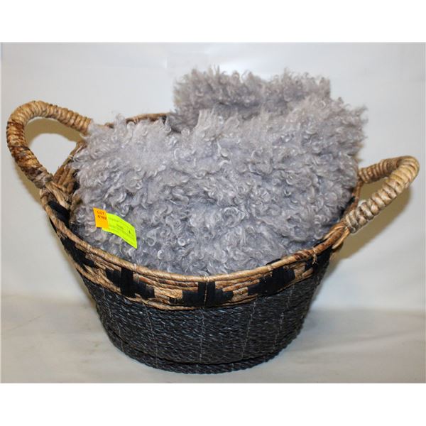 SHOWHOME GREY SHEEPSKIN FAUX RUG & NAVAJO