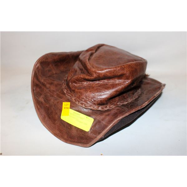 VINTAGE BROWN LEATHER COWBOY HAT-ESTATE
