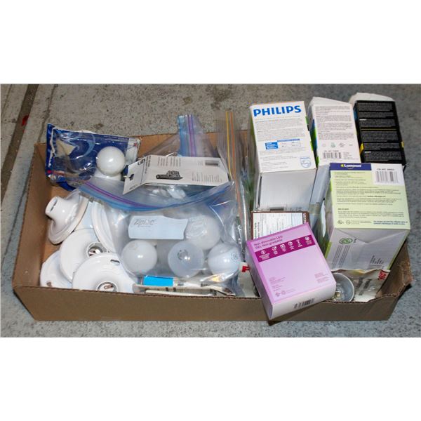 ASSORTED LIGHT BULBS+CEILING LAMP HOLDERS