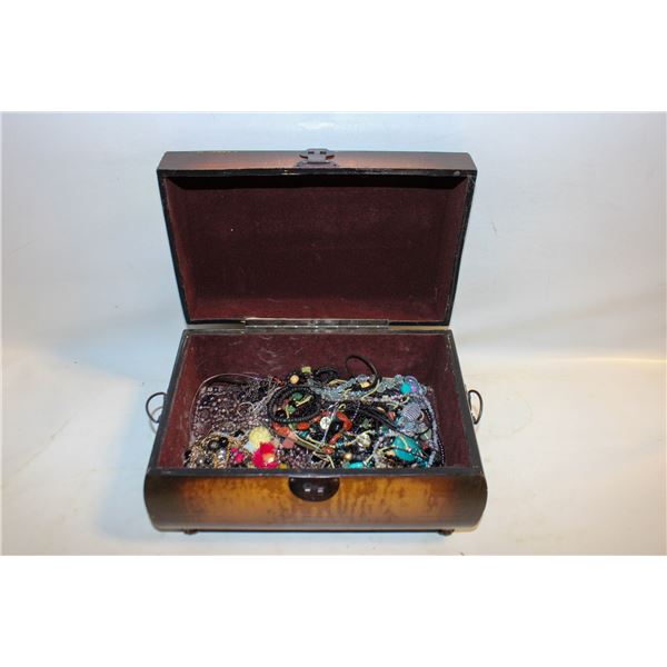 WOOD BOX FULL OF ESTATE JEWELRY-ESTATE