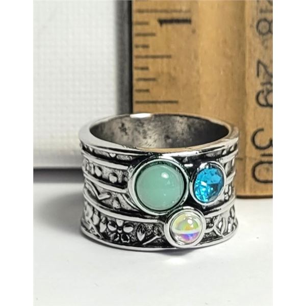19)  SILVER TONE WITH ROCK CRYSTAL, TOPAZ