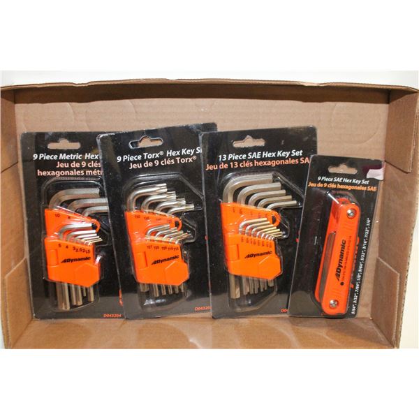 LOT OF 4 NEW DYNAMIC HEX TOOL SETS, VARIOUS TYPES