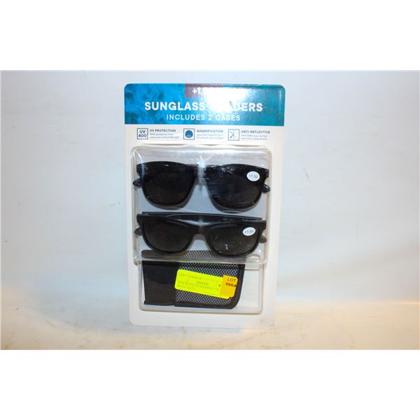 NEW SUNGLASS READERS 2 PK +1.50 WITH CASES