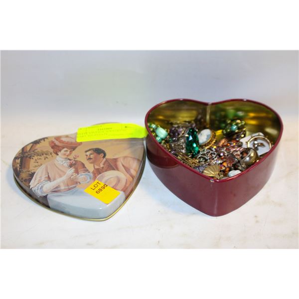 ESTATE VINTAGE JEWELRY IN HEART TIN-ESTATE