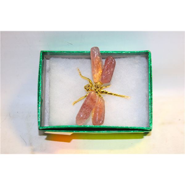 NEW CRYSTAL ROSE QUARTZ DRAGONFLY