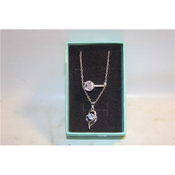 NEW NECKLACE HEART SHAPED & CZ RING SET