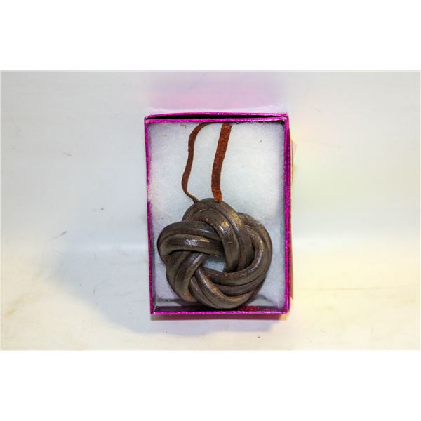 ALL LEATHER LOVE KNOT NECKLACE 2”X2” KNOT