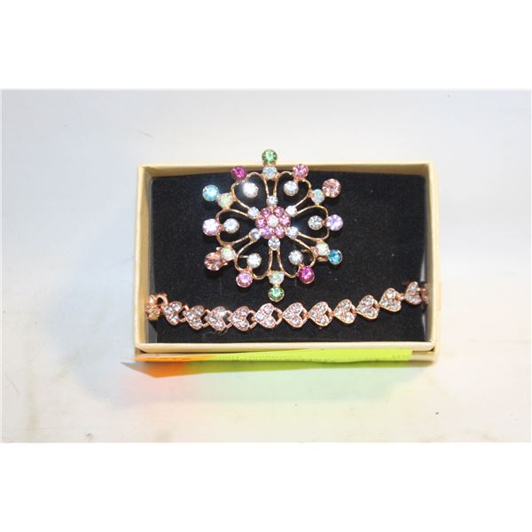 NEW COLOUR RHINESTONE BROOCH AND