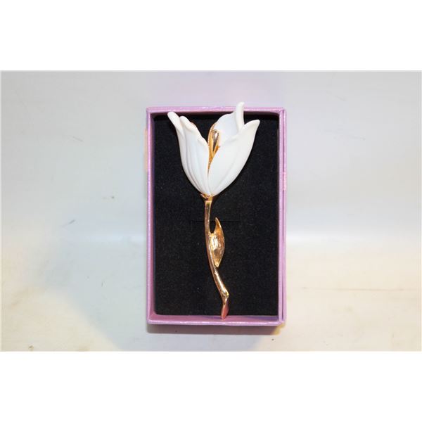 WHITE PETAL TULIP BROOCH, 3.15”X1.84” MONET