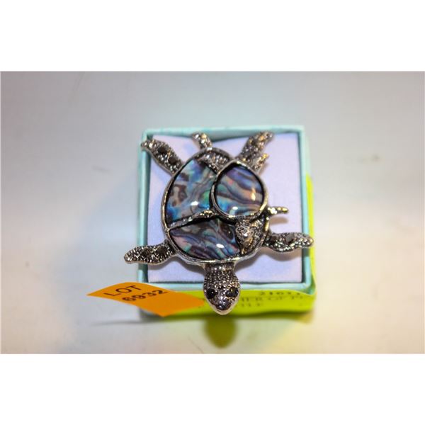 NEW MOTHER OF PEARL SILVER TONE TURTLE