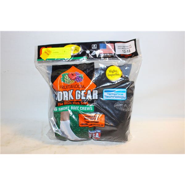 SHORT BOOT CREW SOCKS BLACK 12-16 SIZE 6-PACK