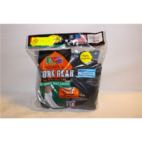 SHORT BOOT CREW SOCKS BLACK 12-16 SIZE 6-PACK