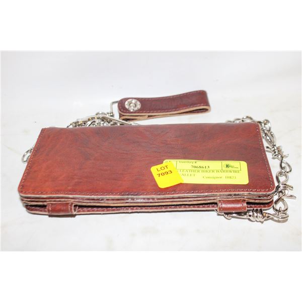 BROWN LEATHER BIKER BARBWIRE CHAIN WALLET